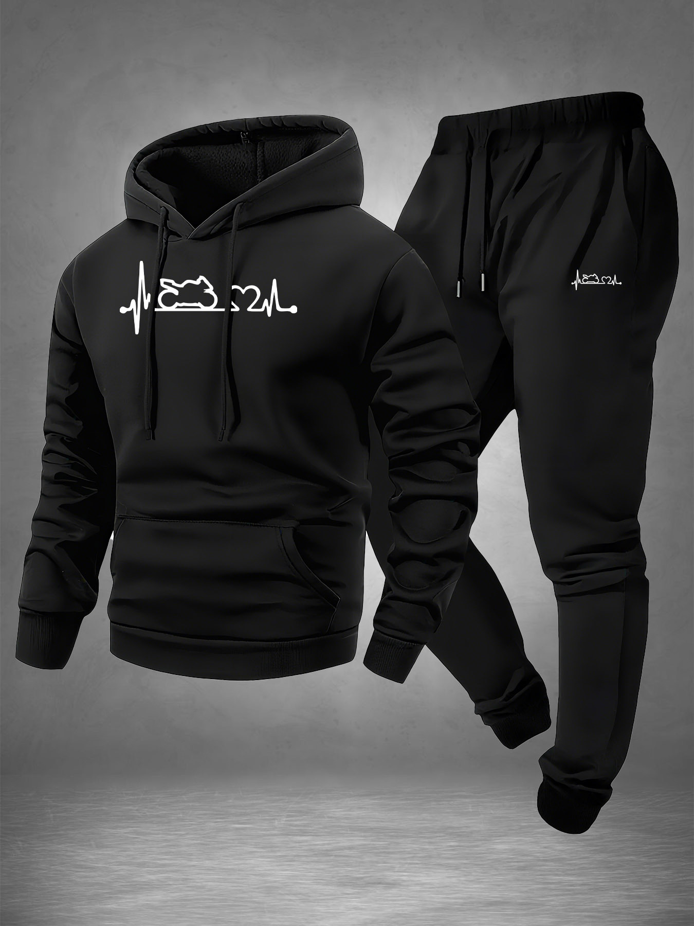 Winter Clothing Stores - Men 2‑Piece Motorcycle Heartbeat Line Print
