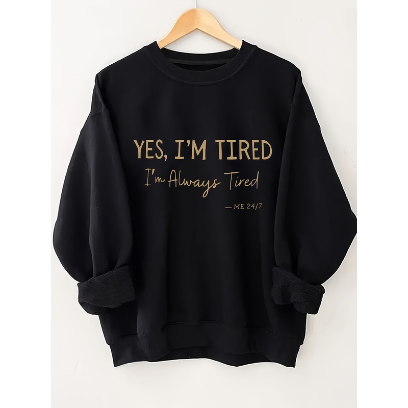 Winter Clothing Ladies - Letter Print Sweatshirt, Casual Round Neck