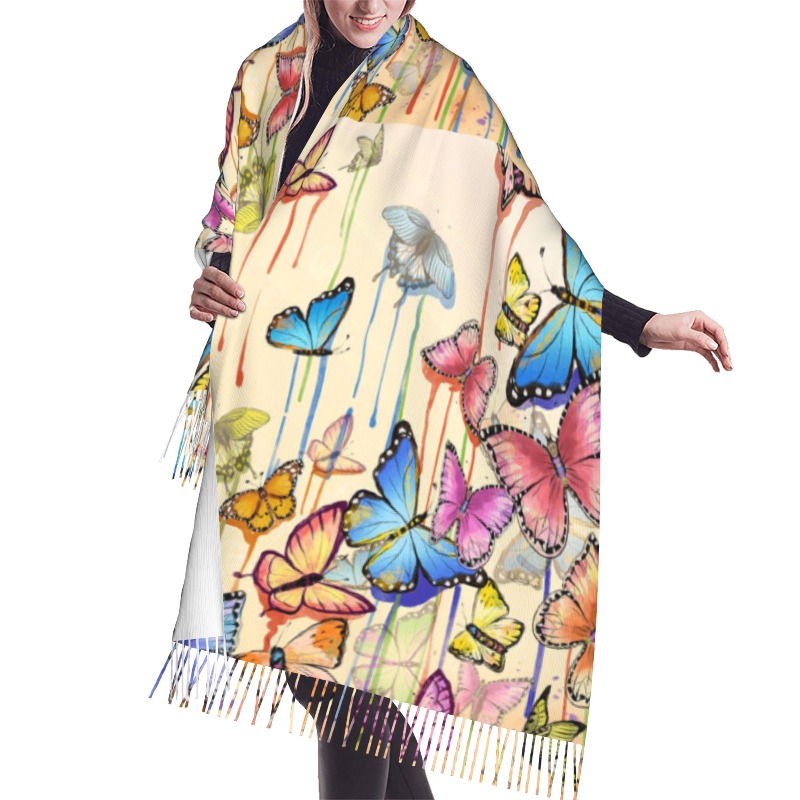 Cashmere Scarf Wrap - Retro Butterfly Winter Cashmere Scarf Women