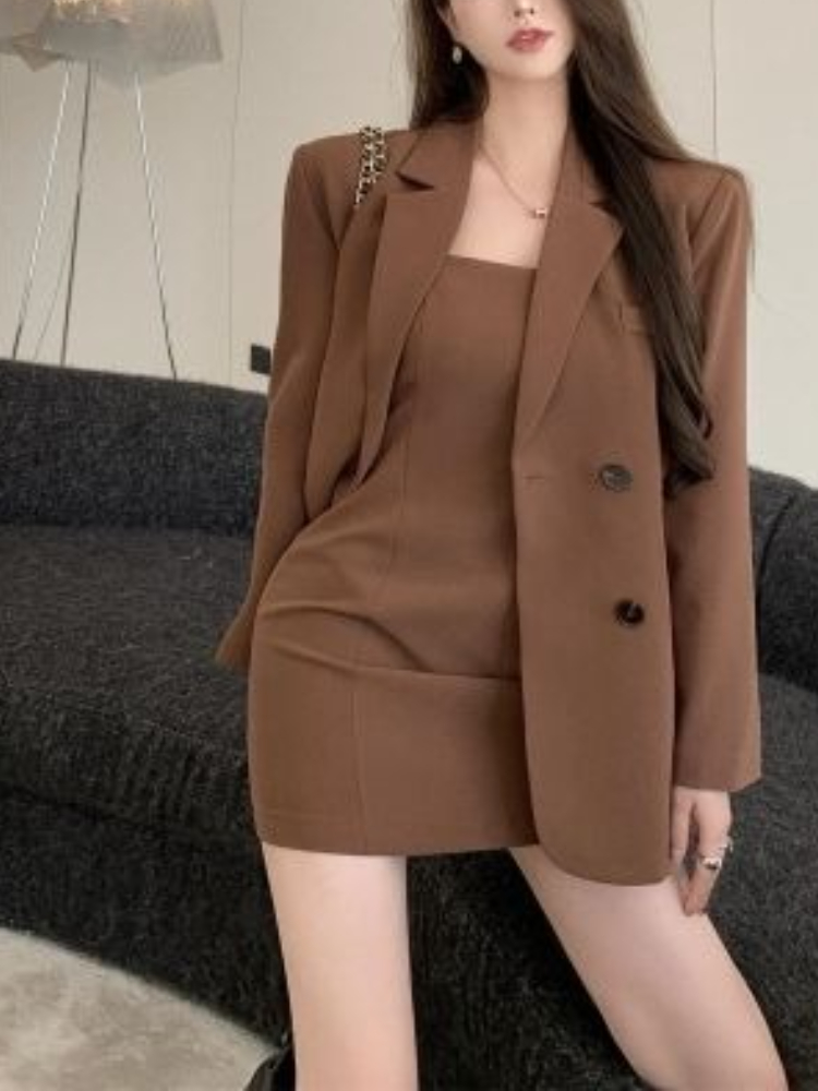Winter Clothing Ladies - Autumn Winter Brown Elegant 2 Piece
