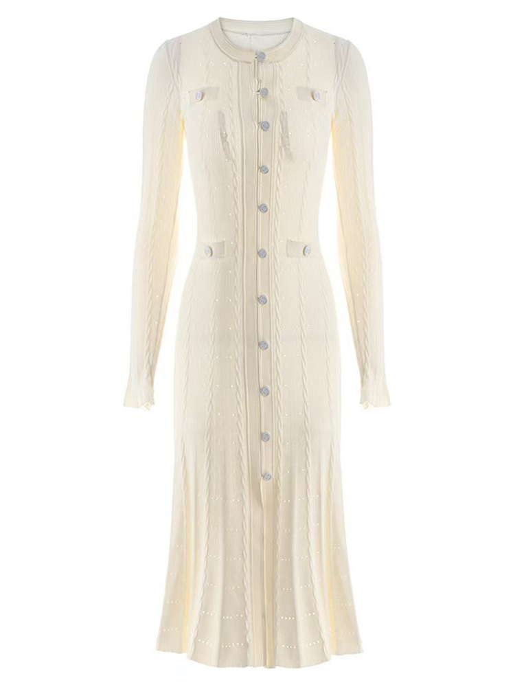 Round Neck Long Sleeved Dress  - огляд і ціна Winter Clothing In French